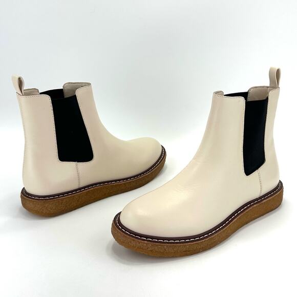 J. Crew Off White Chelsea Boots Size 7 Genuine Leather Flat Platform Booties New - Picture 1 of 13